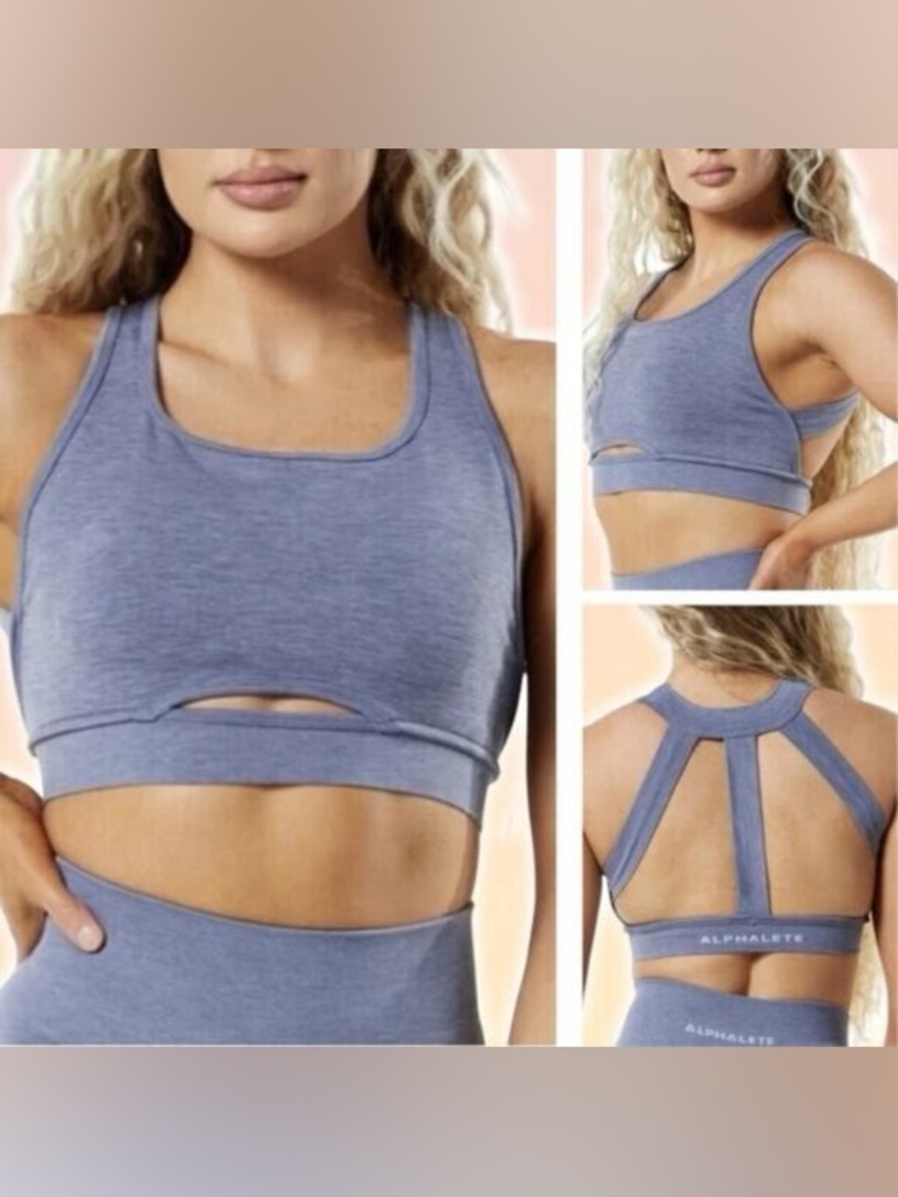 ALPHALETE Trinity sports Bra Womens High Impact Seamless cutout French strappy